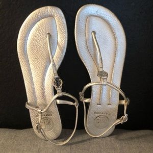 Tory Burch Silver Leather Flats